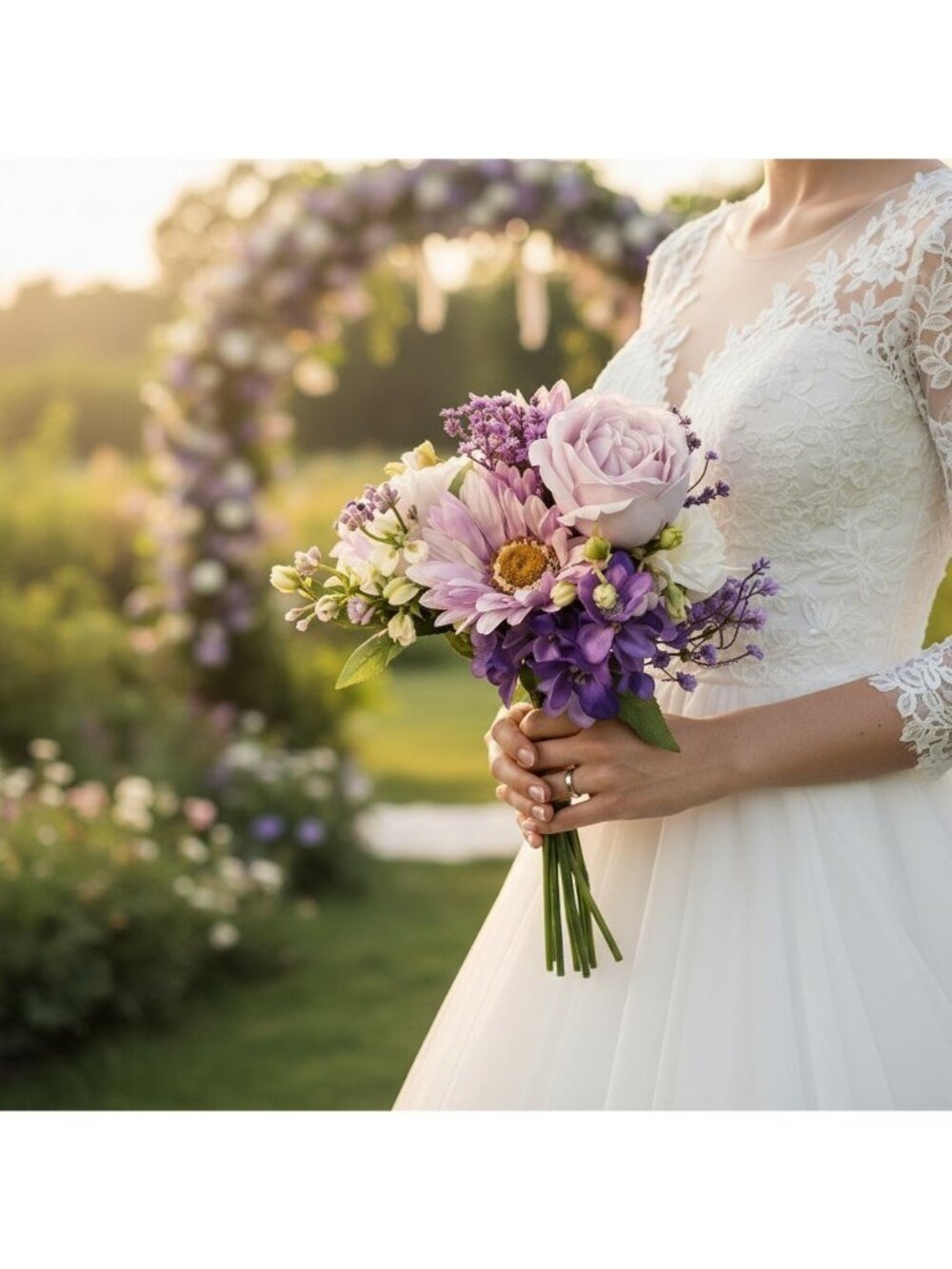 Lavender Purple Artificial Bouquet Real Touch Roses Gerbera Daisy Wedding Bouque - Picture 7 of 10